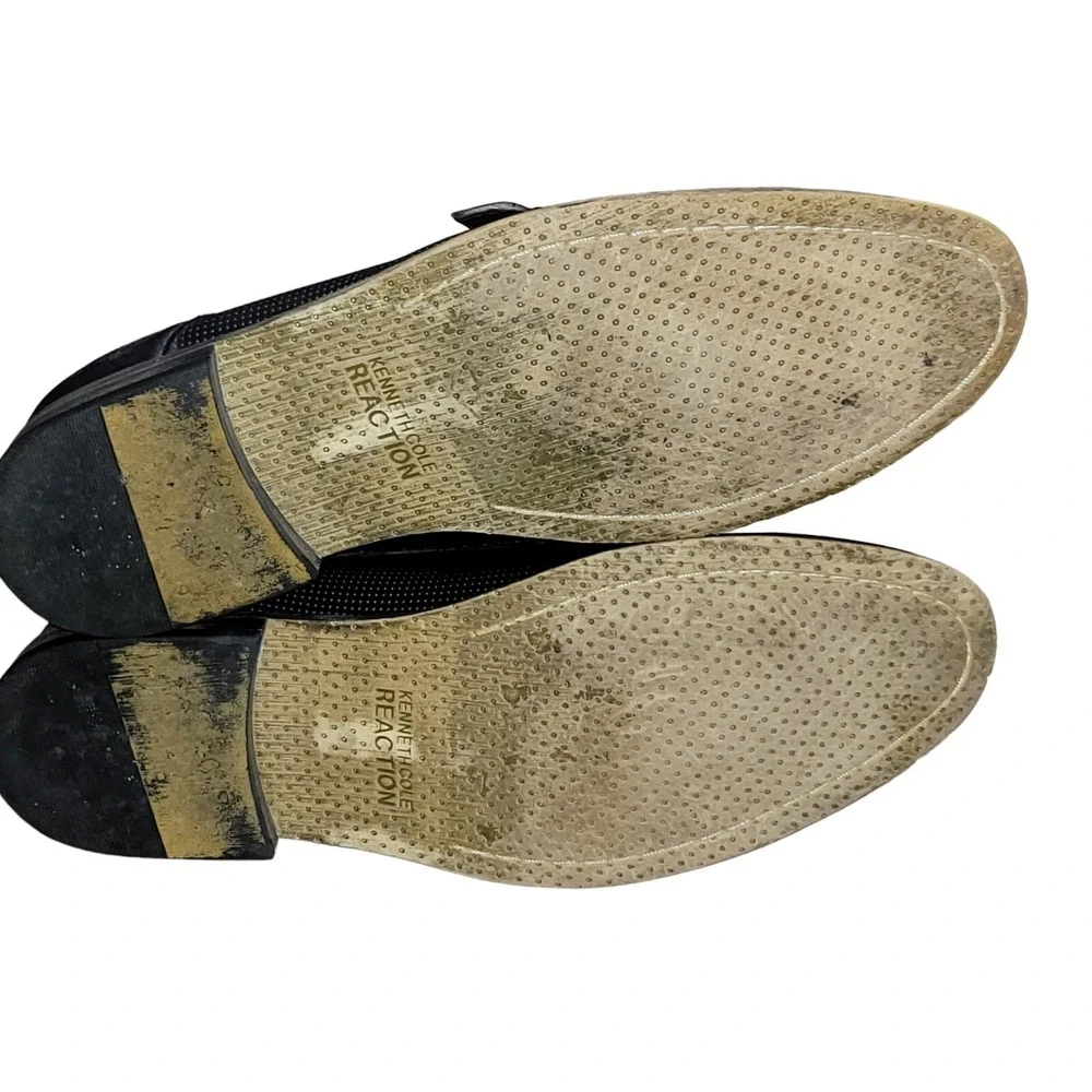 Kenneth‎ Cole Reaction Pin Ball Leather Black Double Monk Strap Shoes Size 10 M